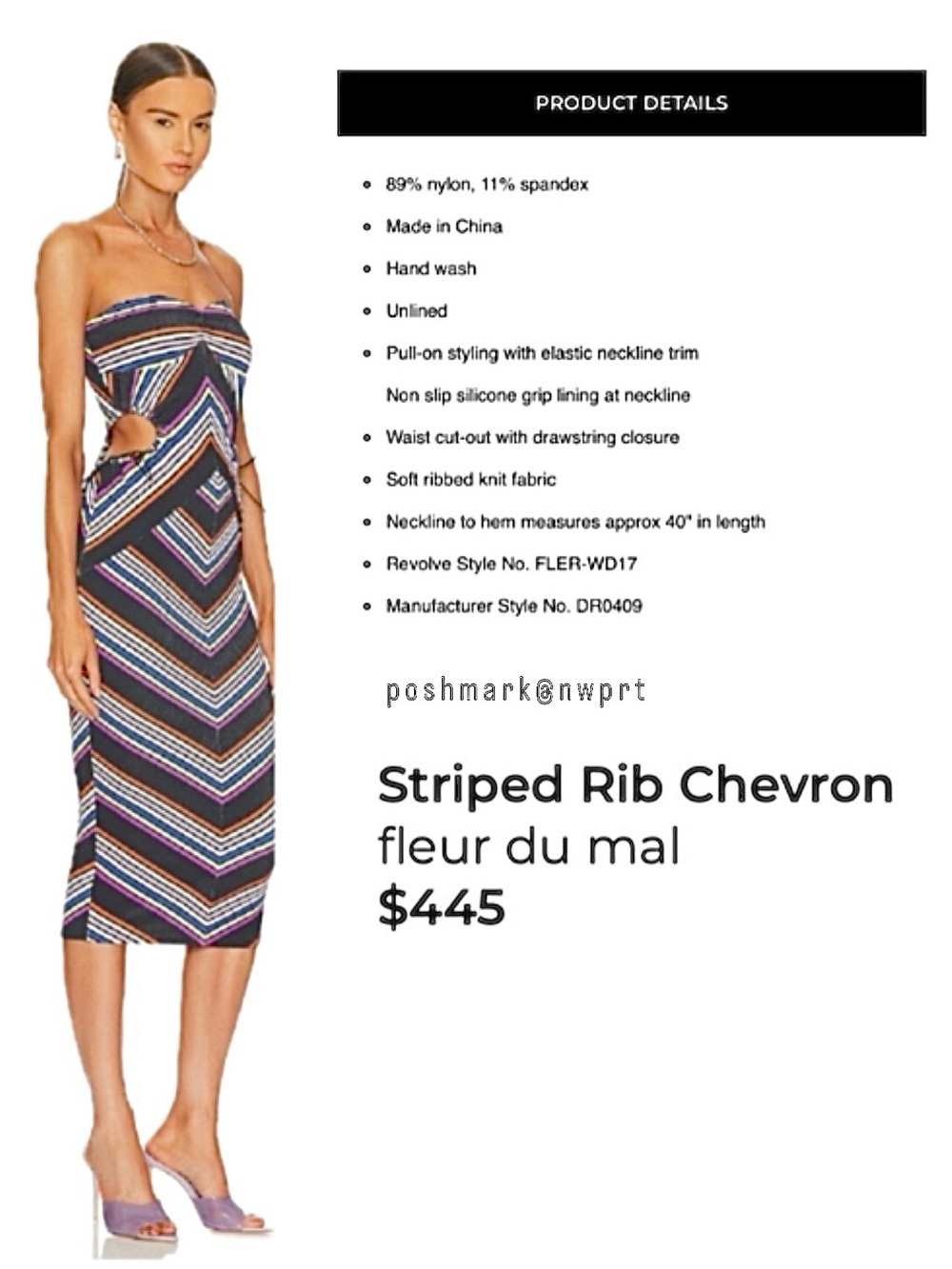FLEUR DU MAL Striped Rib Chevron Cutout Midi Dress Multicolor Stripe XS - Picture 8 of 8